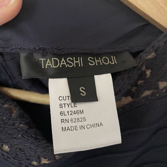 Tadashi Shoji Dress Women Small Blue Midi Navy Nude Pintuck Jersey Lace Tank - Picture 7 of 8